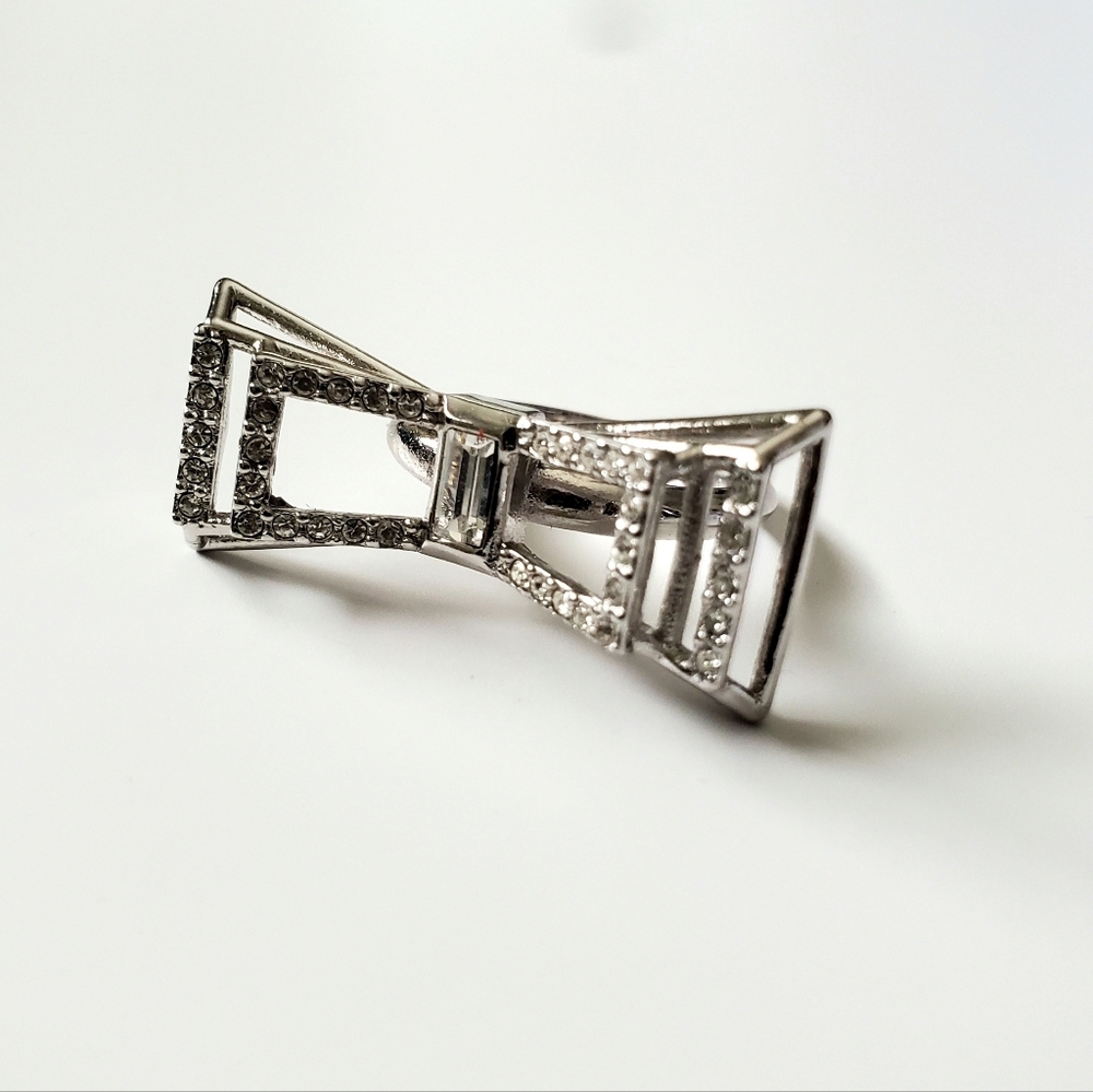 Ted Baker Jewel Encrusted SILVER Deco Bow Ring